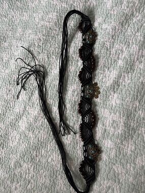 Bohemian Black Macramé Waist Belt with Brown Beads